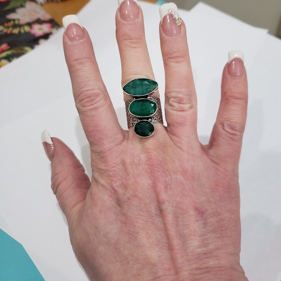 Sakota, Emerald gemstone 925 silver ring - Picture 6 of 15
